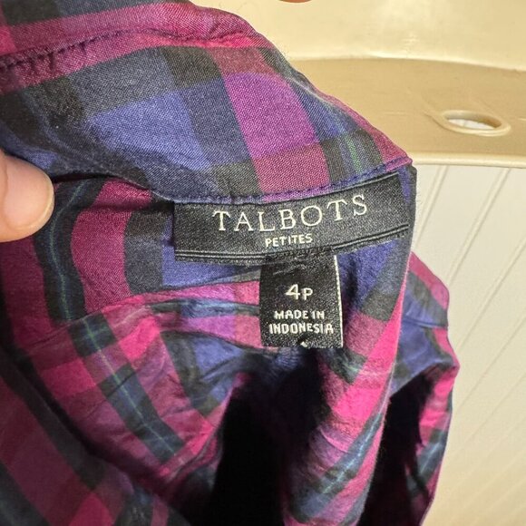 Talbots plaid faux wrap silk blend long sleeve top size 4 petite G45 - Picture 7 of 8